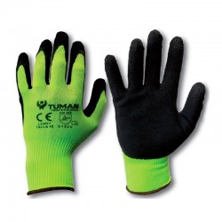 Guantes de látex y poliéster verde