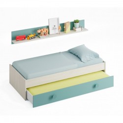 Cama nido doble con estantería blanco alpes/verde aqua Enjoy