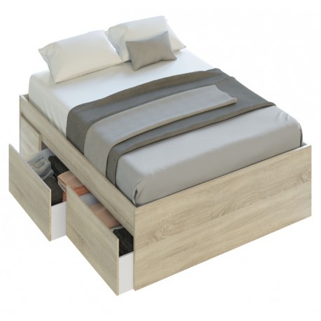 Cama 150cm con cajones roble canadian