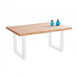 Mesa de comedor fija de madera con patas de metal Loft