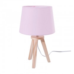 Lámpara de sobremesa de madera con pantalla rosa E14 25W